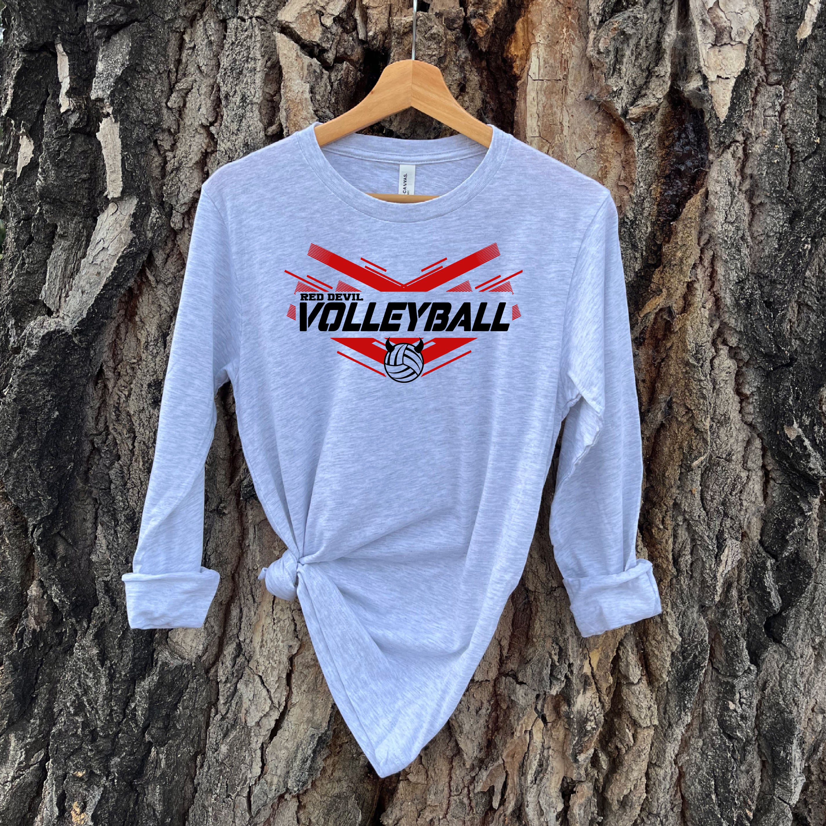 Red Devil Volleyball Long Sleeve Athletic Heather Back Road Designs