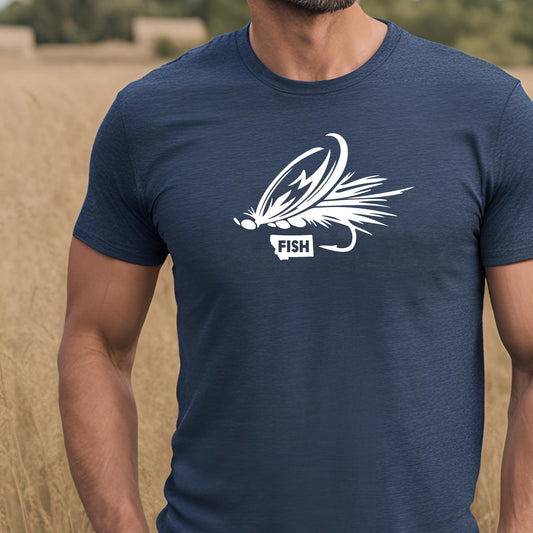 MEN'S FLY FISH MONTANA TEE -HEATHER NAVY