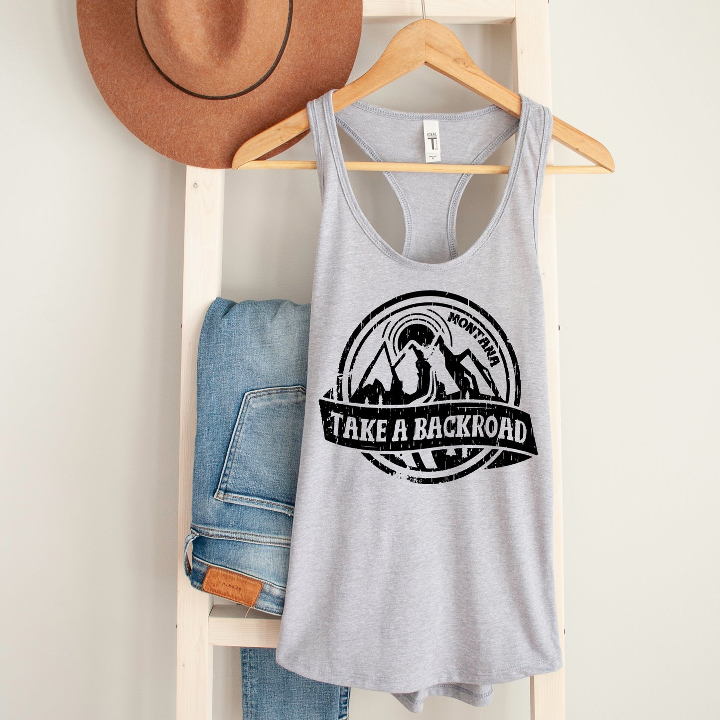 LADIES TAKE A BACKROAD TANK -GREY/BLACK