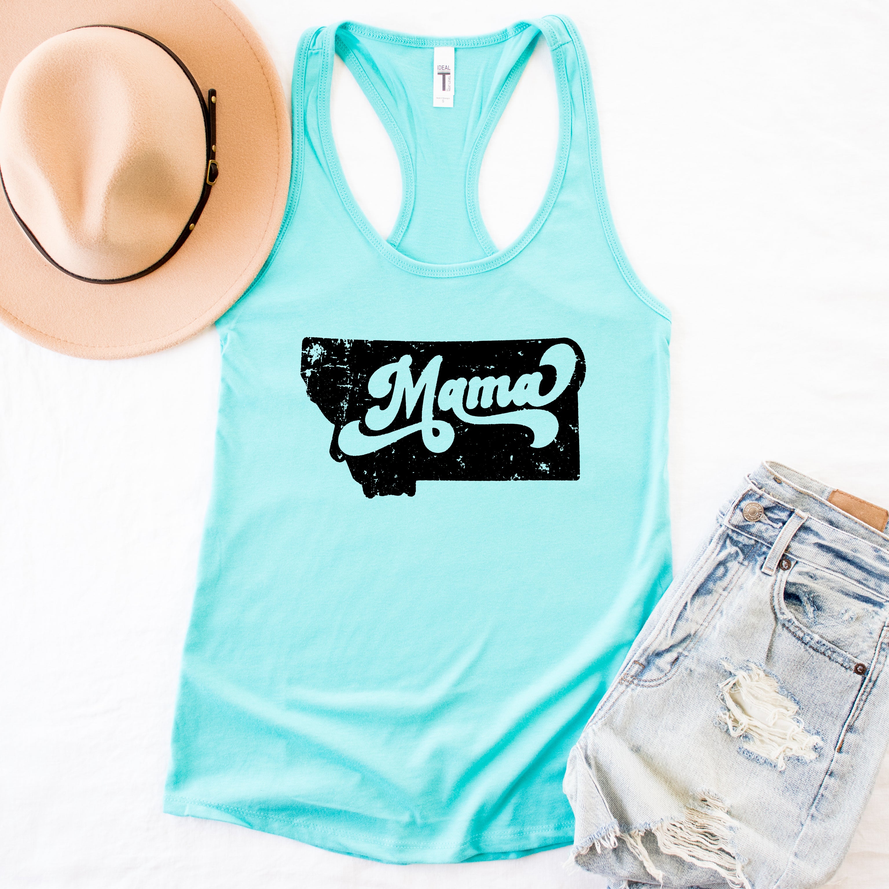 RETRO MONTANA MAMA TANK -TEAL – Back Road Designs